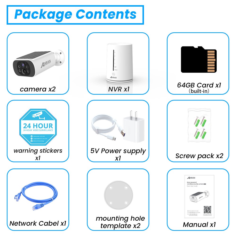 ANRAN CCTV Security Camera System 4MP Wireless w/ Solar Panel Home Outdoor