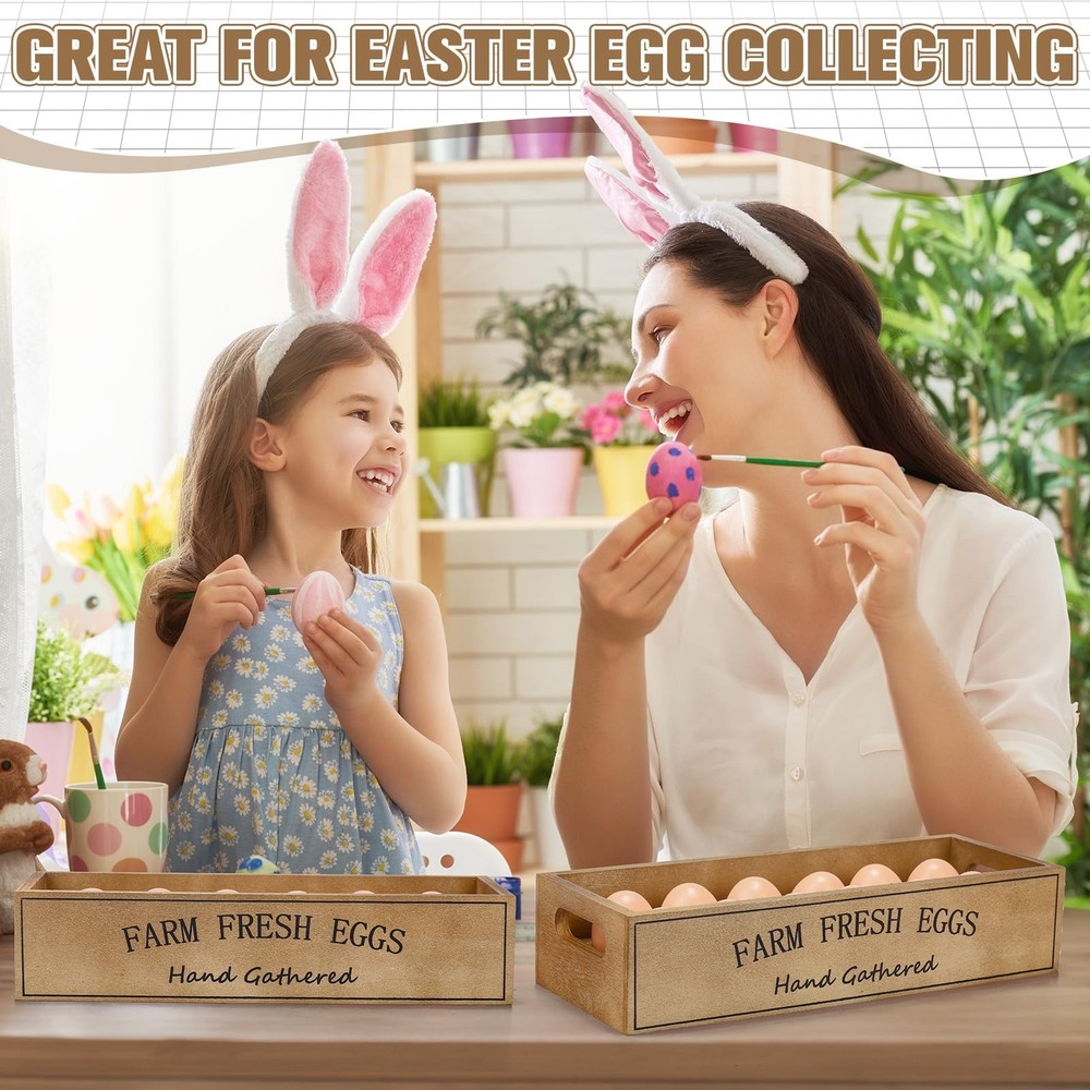 2 Pieces Farm Wooden Egg Crate for 24 Fresh Eggs Stackable Storage Box