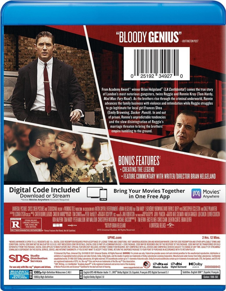 Legend Blu-ray Tom Hardy NEW