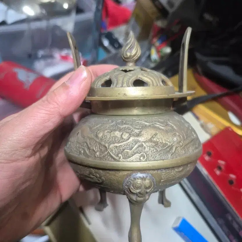 Small Brass Incense Burner with Vintage Pattern