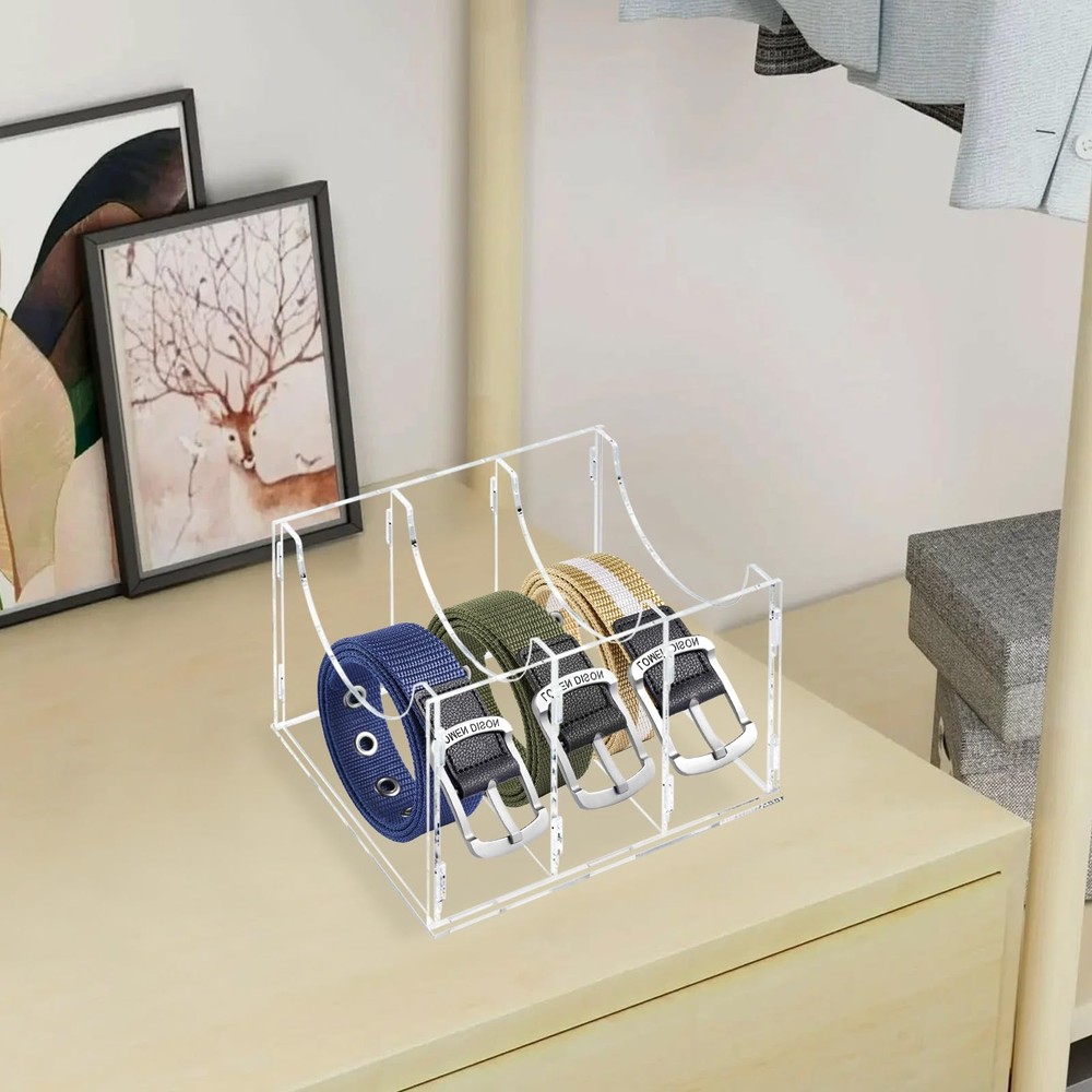 3 Compartment Acrylic Belt Storage Organizer Closet Drawer Clear Display