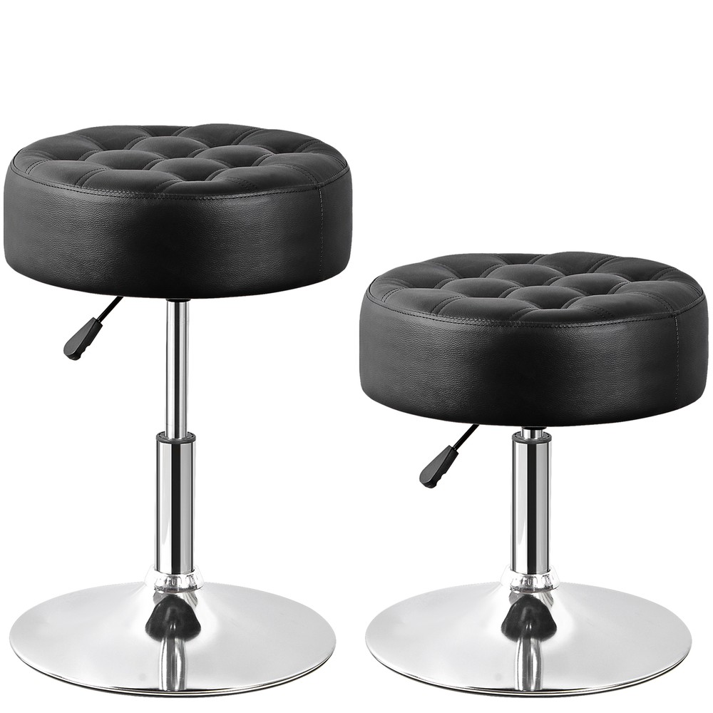 2 PCS Adjustable Vanity Stool 253 Lbs Capacity Ottoman Makeup Stool Chair Black