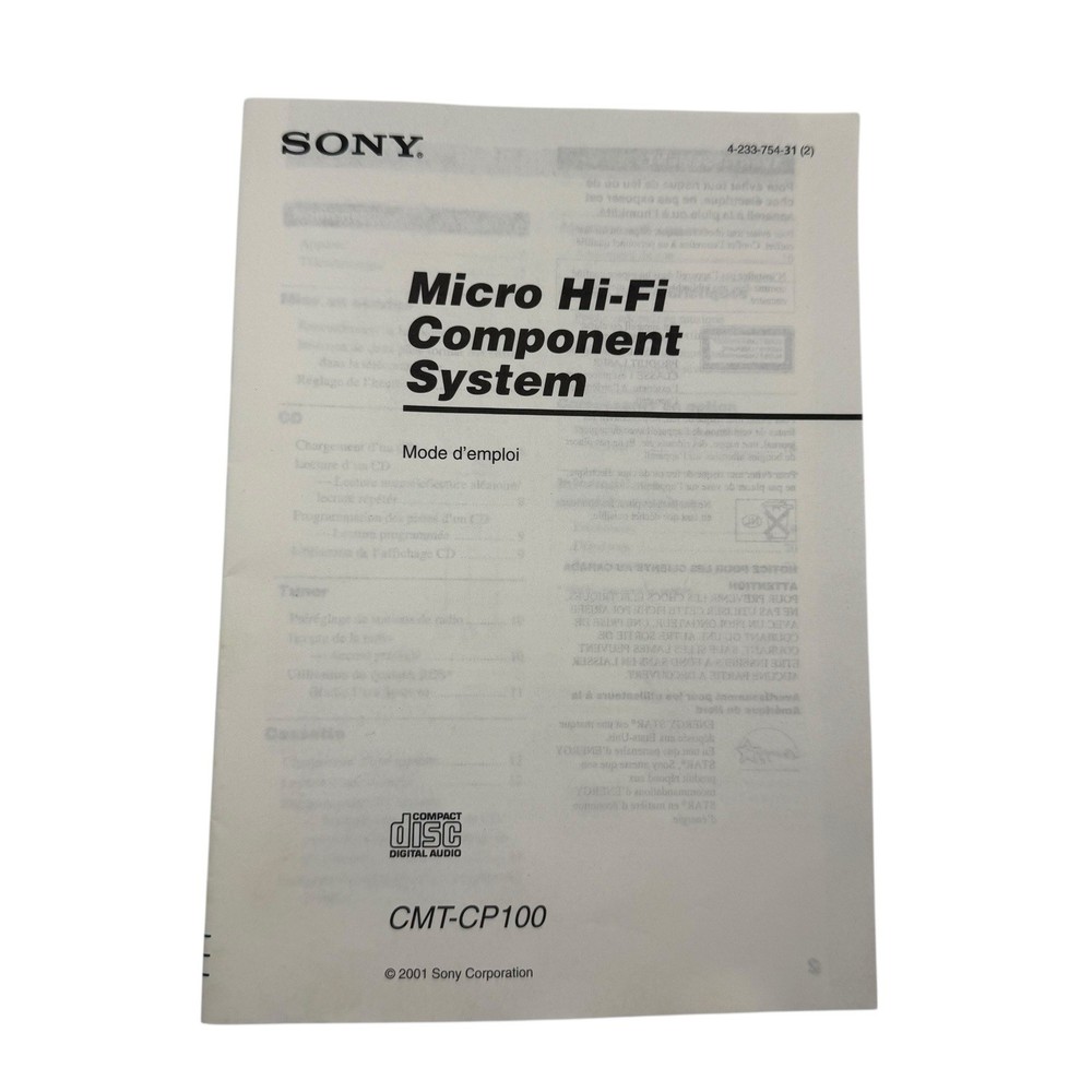 MANUAL Operating Instructions ONLY - Sony CMT-CP100 Micro HiFi Component System