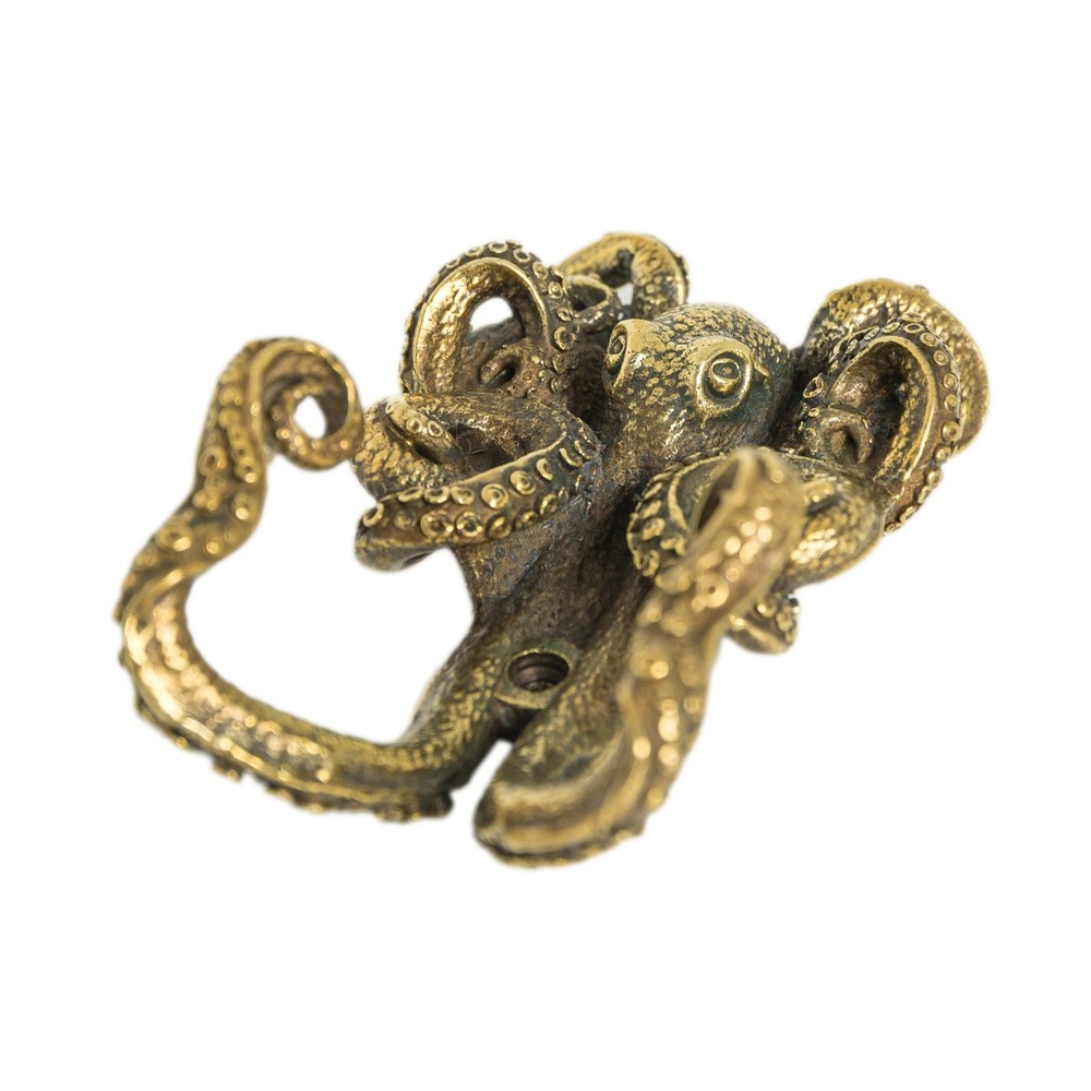 Solid Brass Octopus Double Wall Hook Handmade Nautical Animal Decor