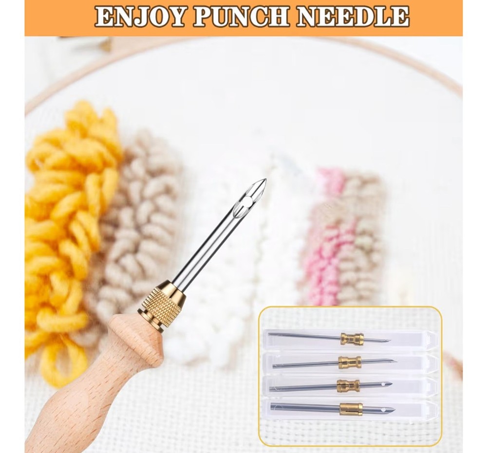 Punch Needle Kit with Storage Box, Adjustable Tool, 1.6mm Blue