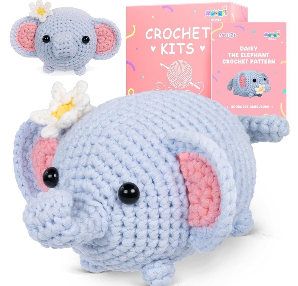 Elephant Crochet Kit for Beginners Amigurumi DIY Set with Video Tutorial