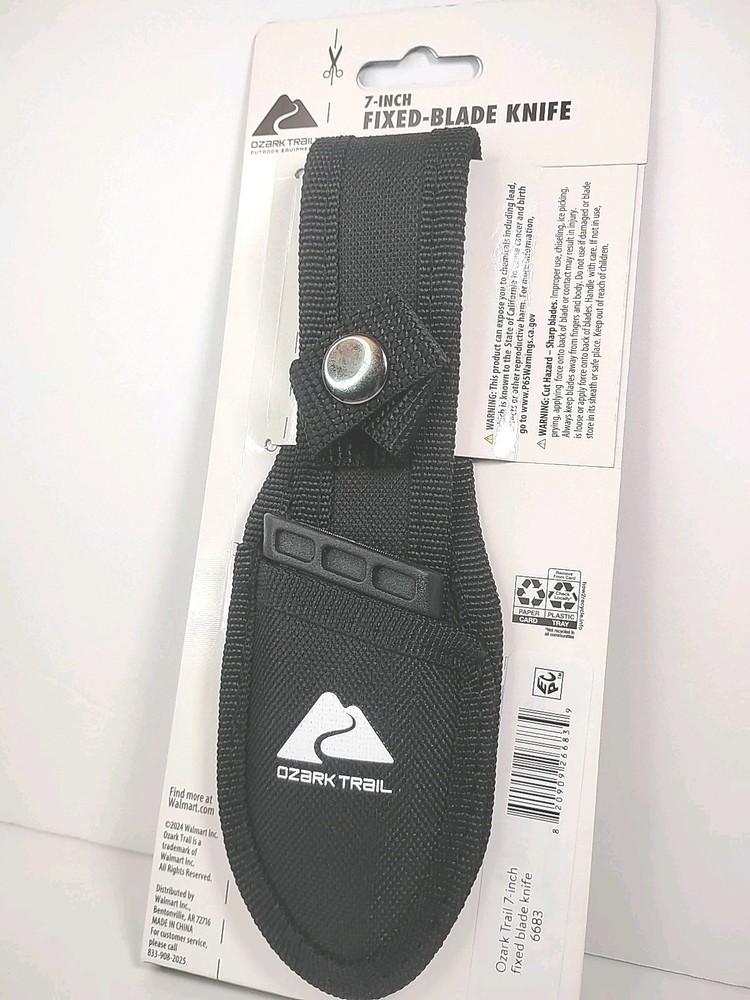 OZARK TRAIL 7 Inch Fixed Blade Knife With Polypropylene Black Handle & Sheath