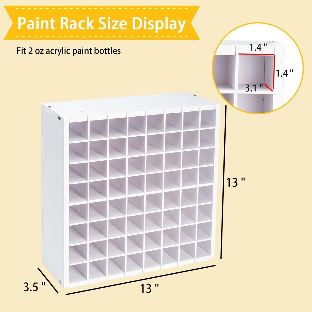 64 Grids Craft Paint Storage Organizer, Wall-mountable Paints Holder, Stackab...