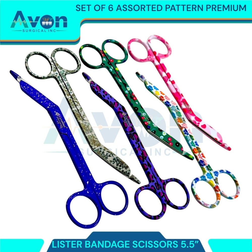5.5in Multi-Color Pattern Nurse Bandage Shears, Assorted 6pcs Set - Premium
