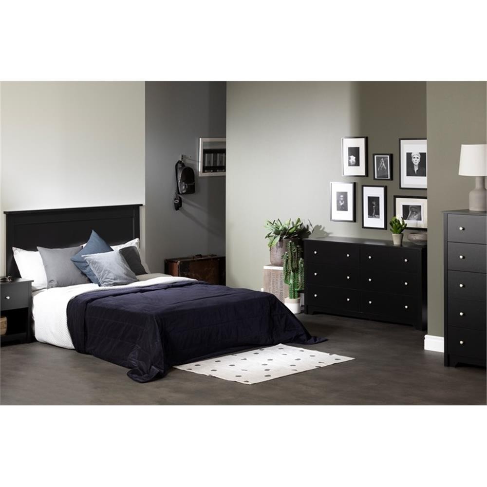 Pemberly Row Transitional Wood Full/Queen Panel Headboard in Black