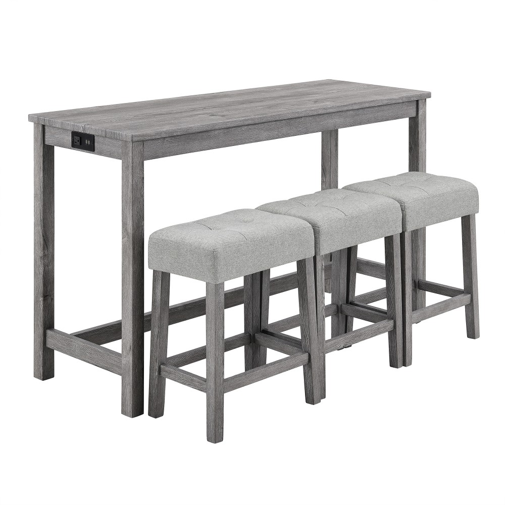 Bar Table Set w Power Outlet Dining Table Set Industrial Breakfast Table