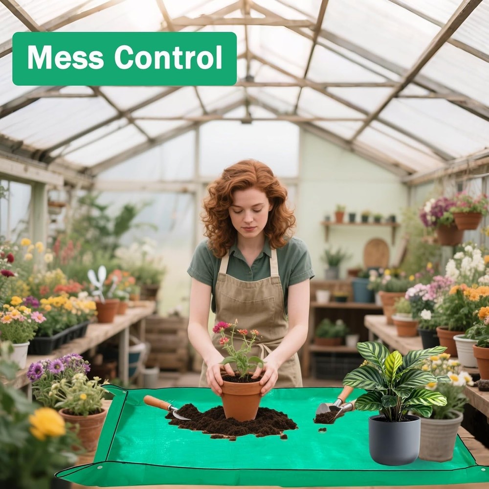 Thickened Foldable Repotting Mat for Indoor Plants - 59'' x 59'',''Mess Control