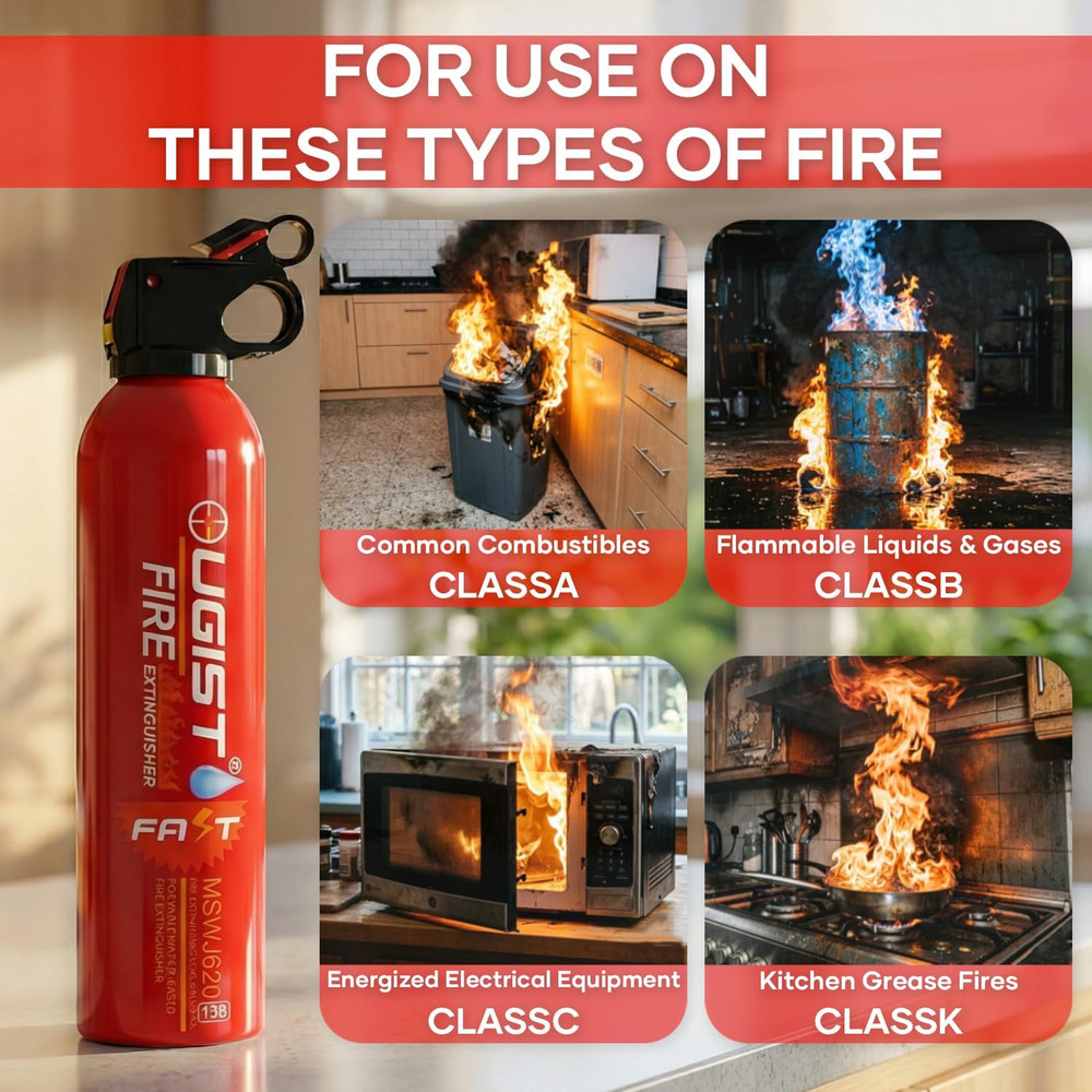 Multipurpose Fire Extinguisher (4 Pack, 21Oz Each) with Wall Mount Bracket, Wate