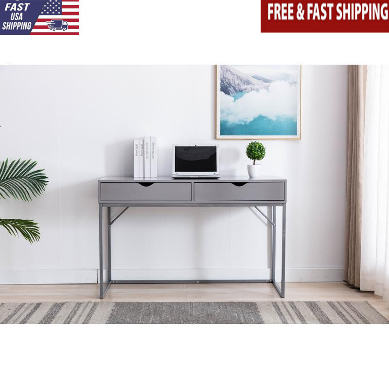 Writing Desk Console W/ 2 Drawers Rectangular Simple Compact Office Study Room