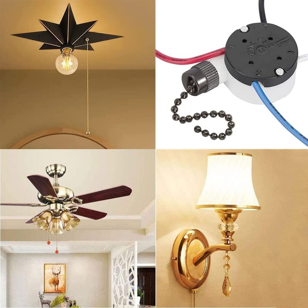 2PS Ceiling Fan Switch Zing Ear ZE-208s E89885 3 Speed 4 Wire Pull Chain Swit...