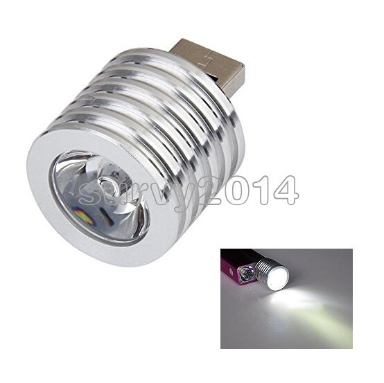 Aluminum 3W USB LED Lamp Socket Spotlight Flashlight White Light