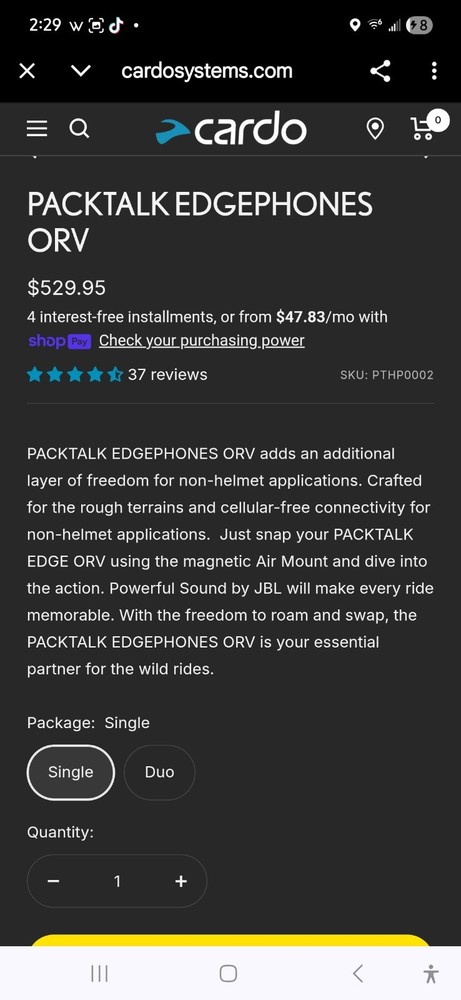 Cardo Bluetooth Packtalk Edgphones