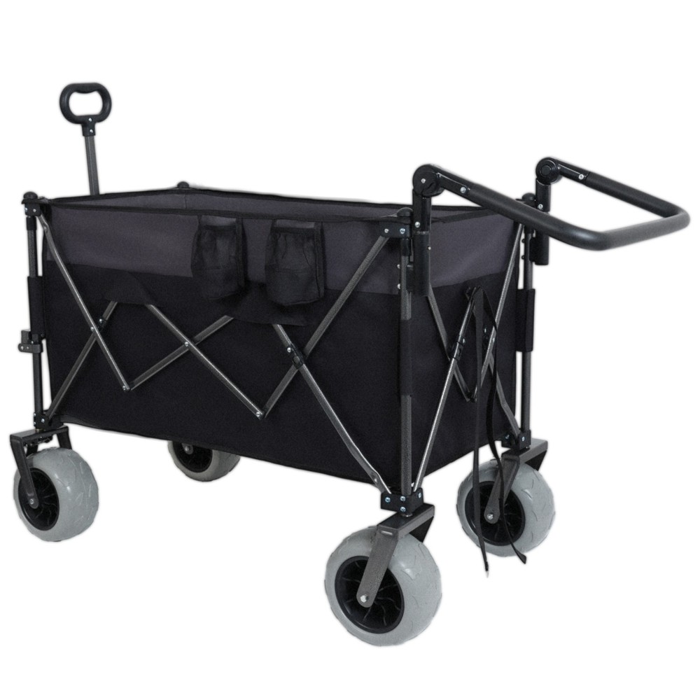 Push-Pull Folding Wagon Cart with Rotating Handle & Large Beach Tires