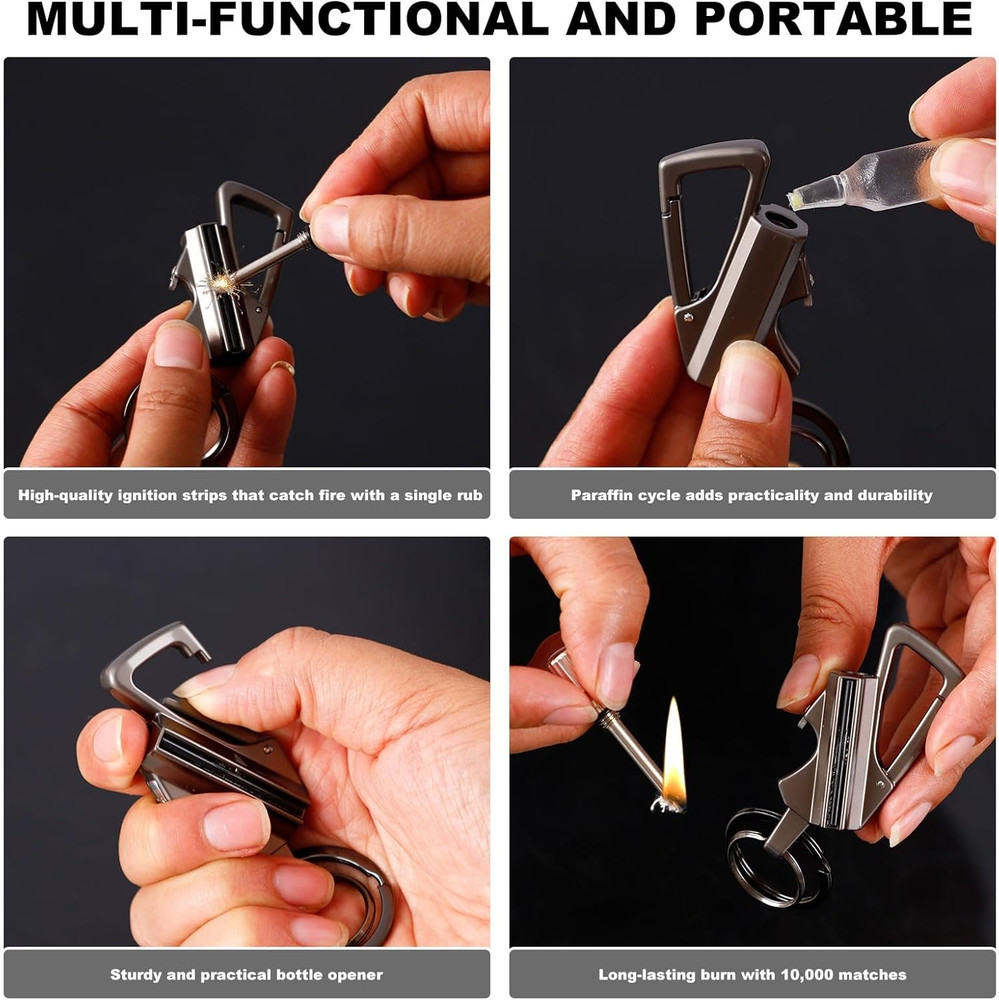Permanent Match Infinity Lighter with Multitool Keychain Bottle Opener for Men