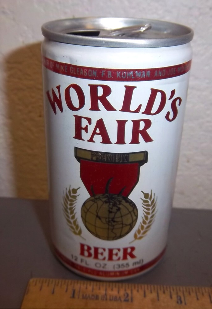 WORLDS FAIR beer pop top tab style beer can, (empty), nice colors & graphics