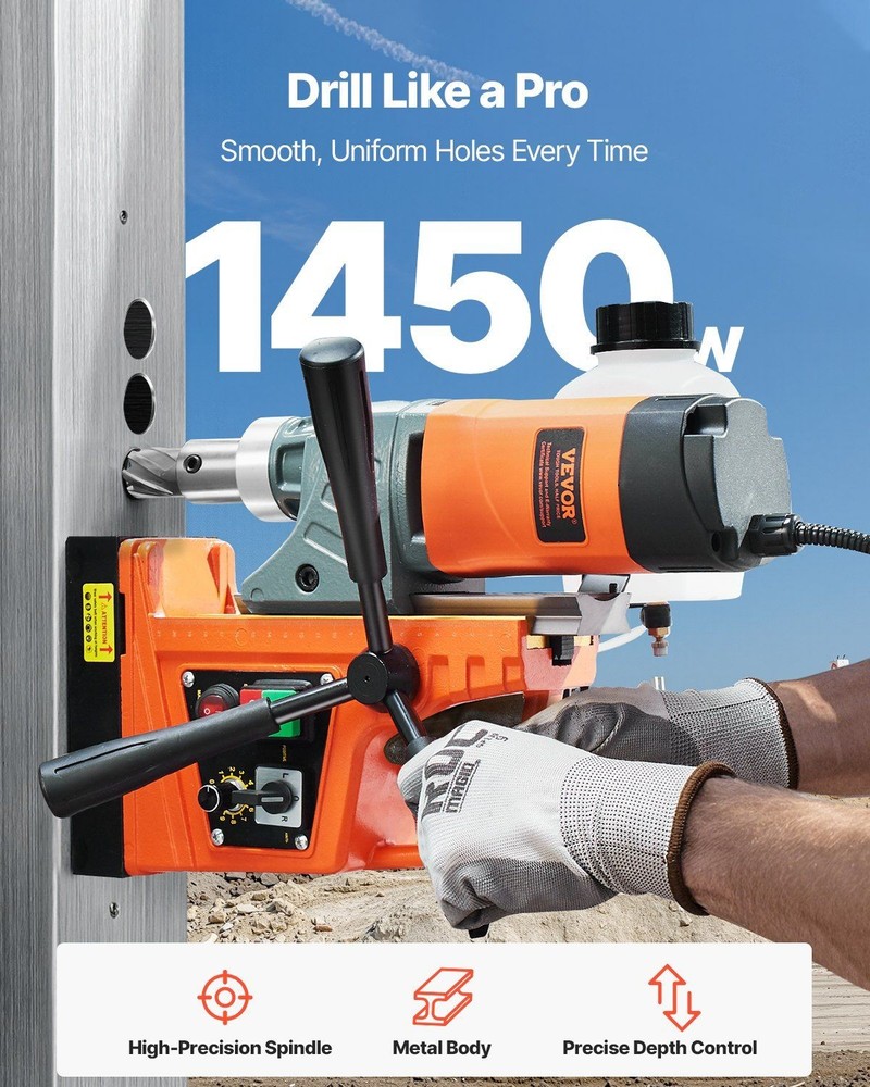 1450W Magnetic Core Drill Press 2810lbf 1.6in Max Diameter Variable RPM