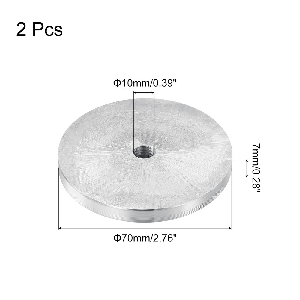 M10 Thread 70mm Diameter Round Shape Aluminum Disc Hardware 2pcs, Silver