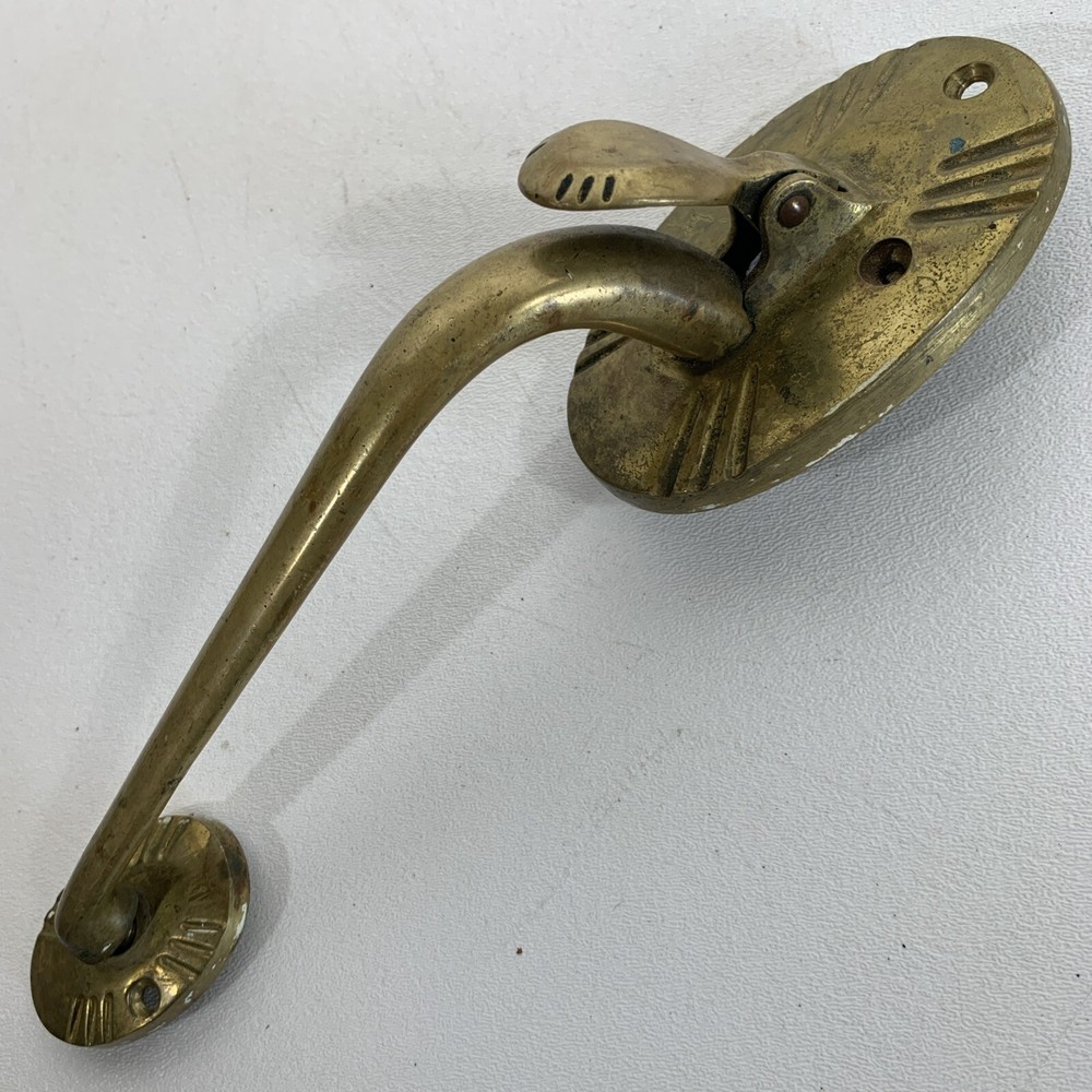 Vintage Large Art Deco Solid Brass Pull Thumb Latch Doorknob Handle 10.5” Long