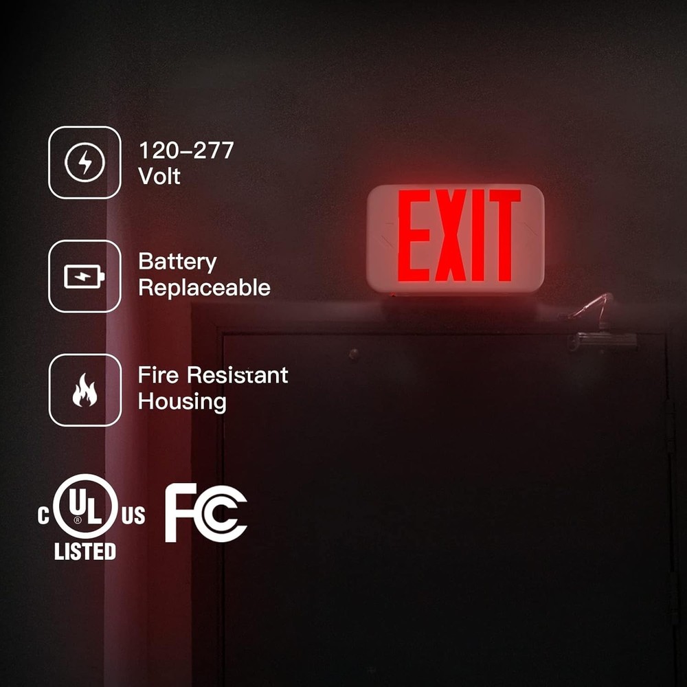 Double-Sided LED Exit Sign Set with Battery Backup and Easy Installation Options