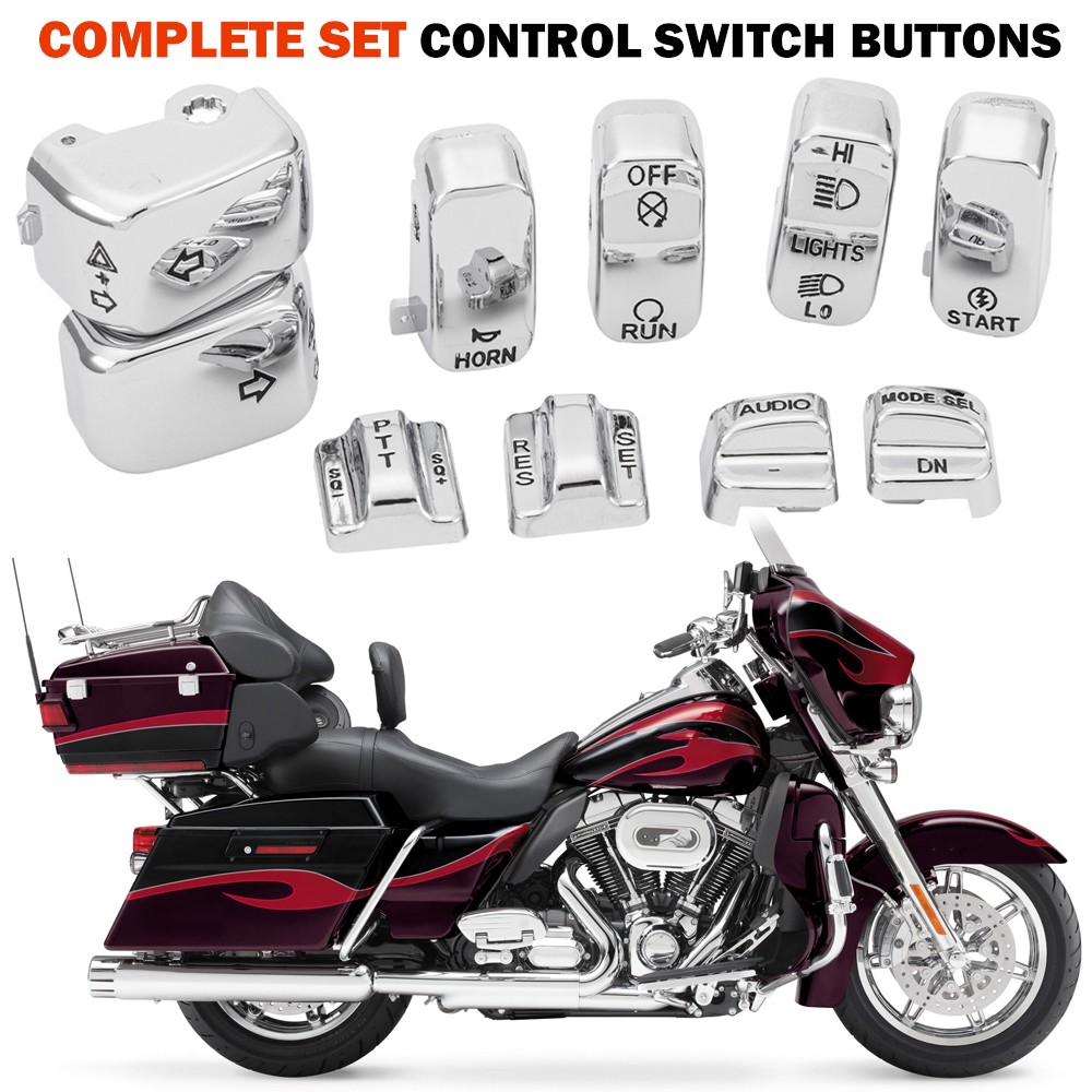 Chrome For Harley Touring 96-13 Hand Control Switch Cover Housing Button Cap Set