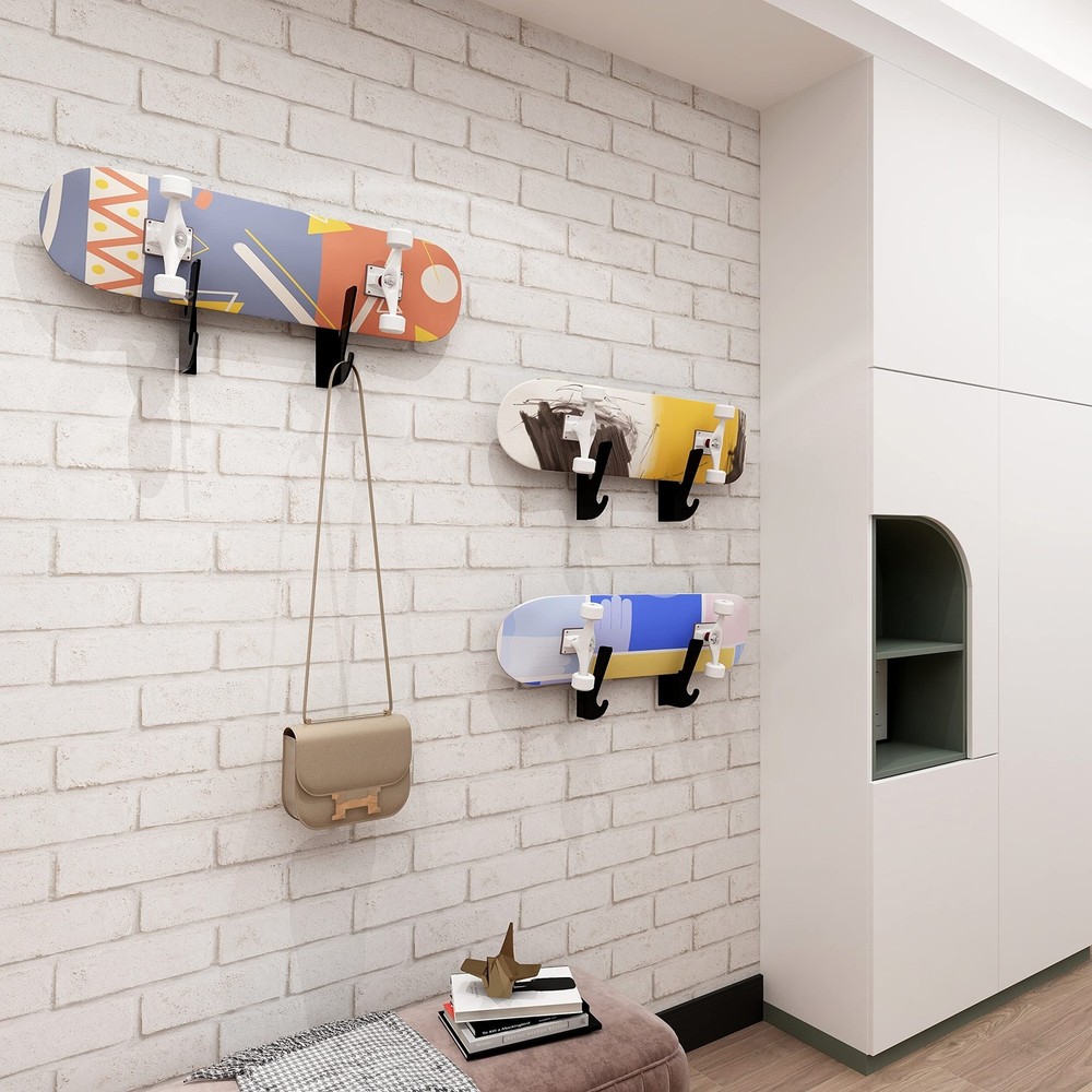 Skateboard Wall Mount Display Rack, Skateboard Wall Rack with Storage Hook