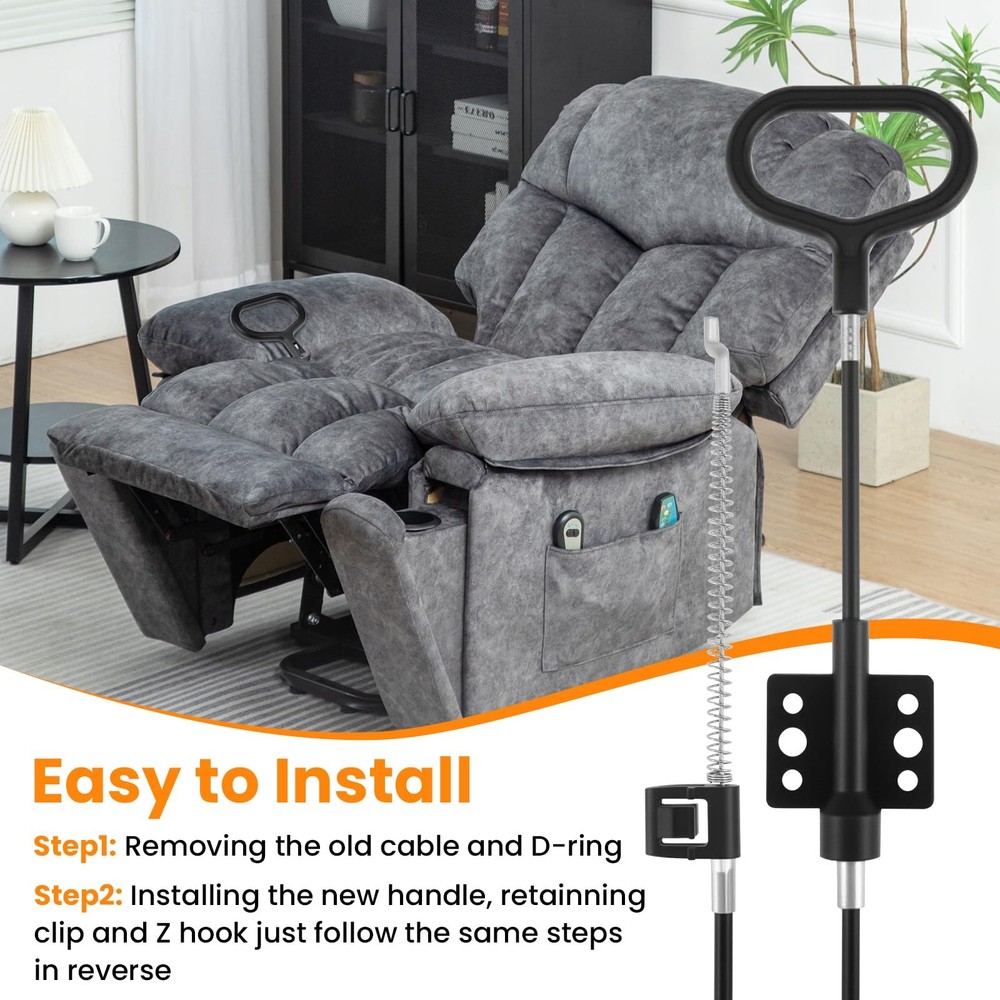 Aifeier ET 3PCS Sofa Recliner Cables, D-Ring Pull Handle Couch Release Black