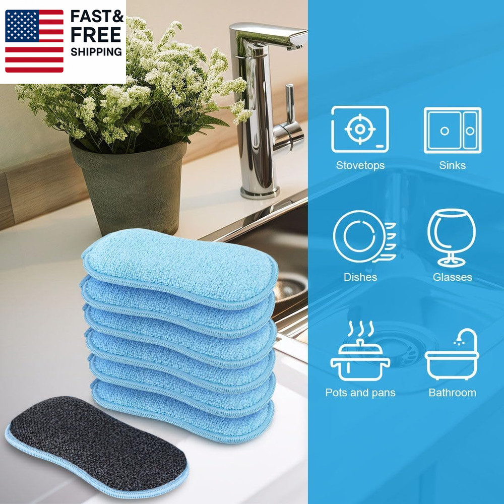 12 Pack Multi-Purpose Scrub Sponges Kitchen, Dish Sponge, Non-Scratch Microfiber