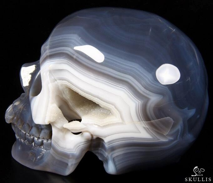 Unique Geode Huge 6.2" Agate Carved Crystal Skull