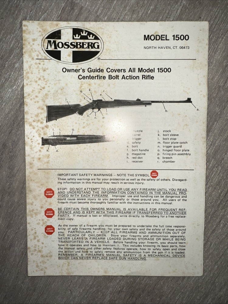 Mossberg Model 1500 Centerfire Bolt Action Manual Owners Guide