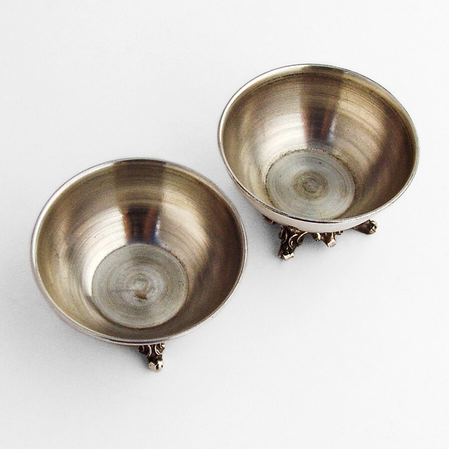 Open Salt Dishes Pair Cast Base 900 Silver No Mono