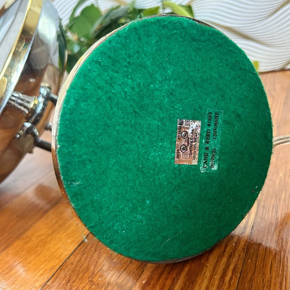 Vintage Cane & Reed Round Lighted Adjustable Make-Up Mirror with Twisted Stem