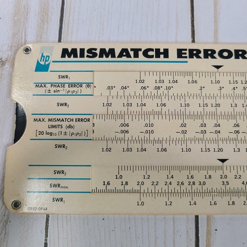 HP Reflectometer/Mismatch Error Limits Slide Rule Calculator 1976