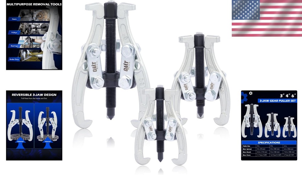 Heavy Duty Pulley Puller with Reversible Jaws - 3 pcs Kit