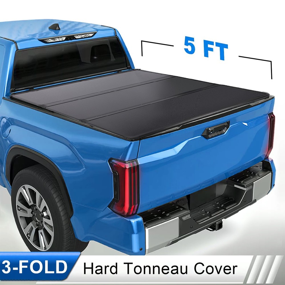 For 16-23 Toyota Tacoma 5Ft Short Bed FRP Hard Solid Tri-Fold Tonneau Cover