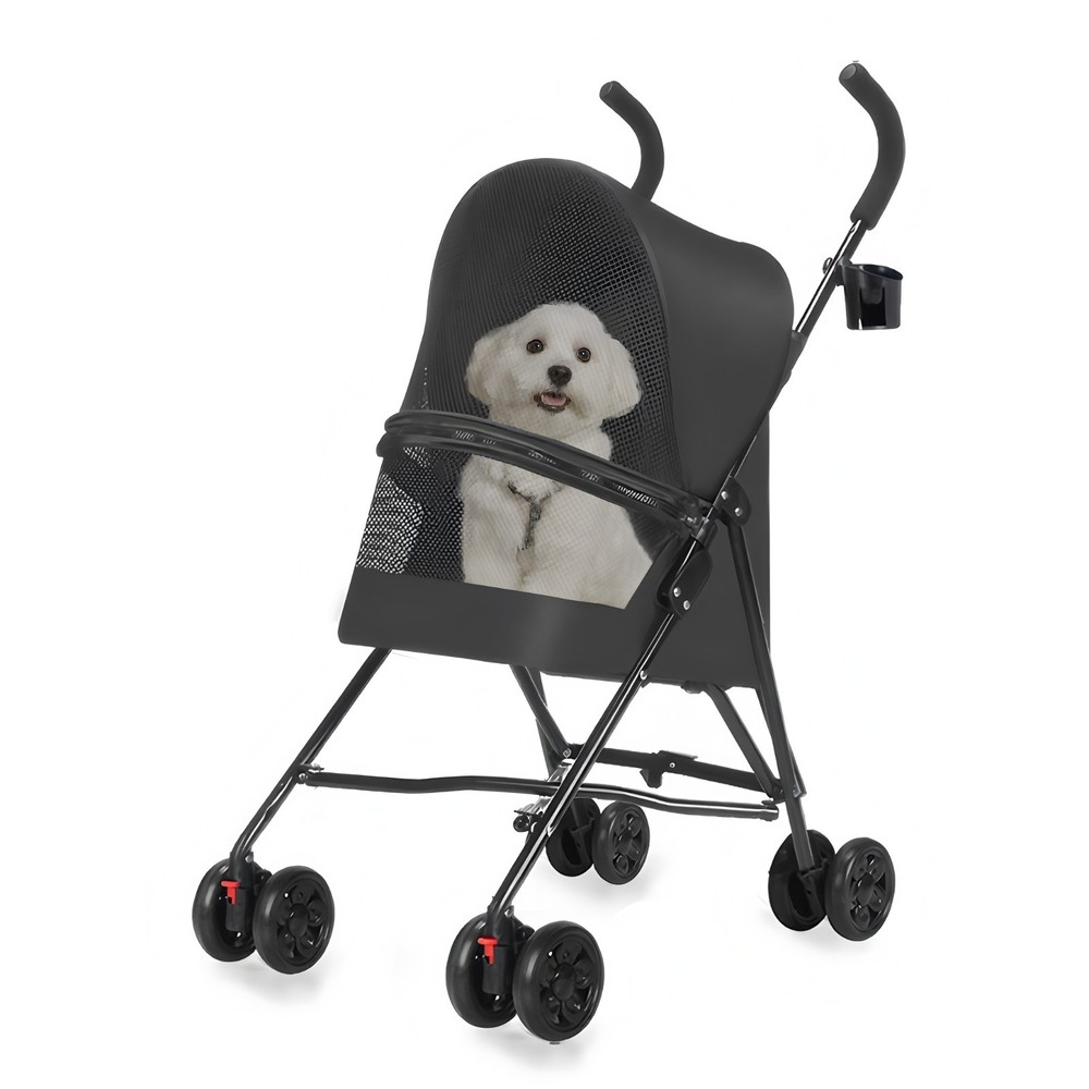 Pet Stroller Lightweight Foldable Mesh Ventilation Cup Holder Black