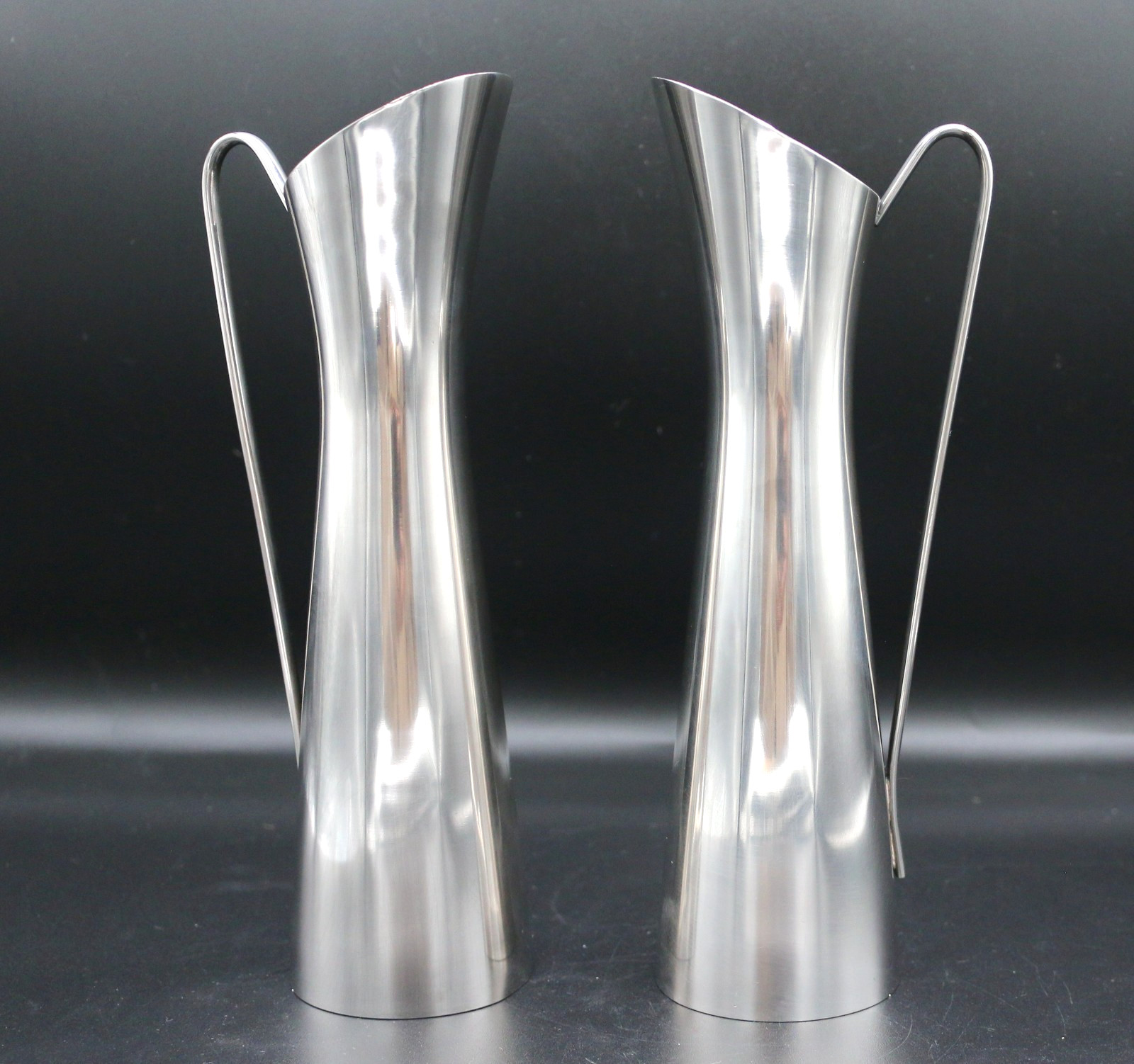 Pair of Vintage MCM Silver Plated Slender Pitcher Bud Vase 8.5''