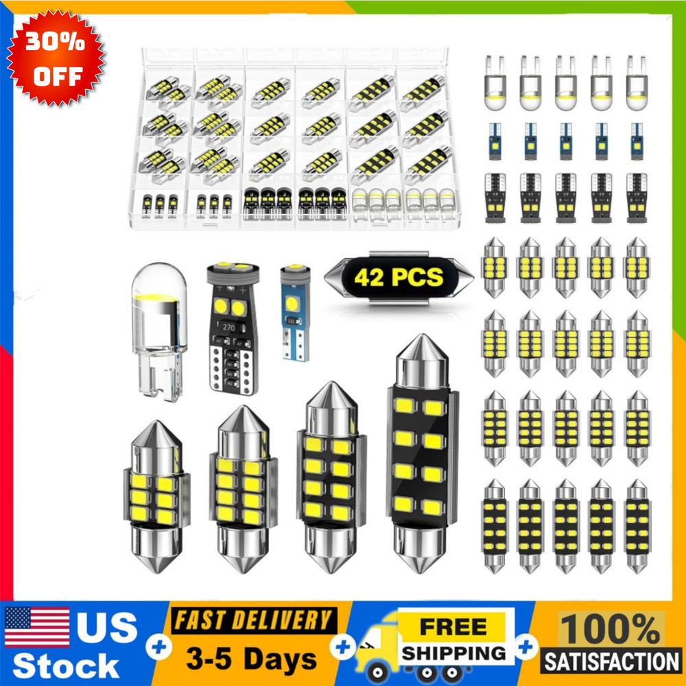 Kit Luces LED Interior Auto 42Pcs Súper Brillantes 194 T5 DE3175 Universal