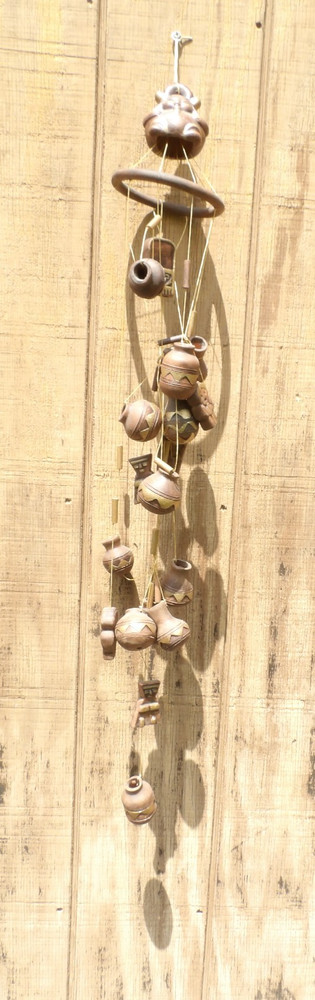 Rustic Ceramic Wind Chime Clay Pot Design Handmade Southwestern Boho Decor 40"