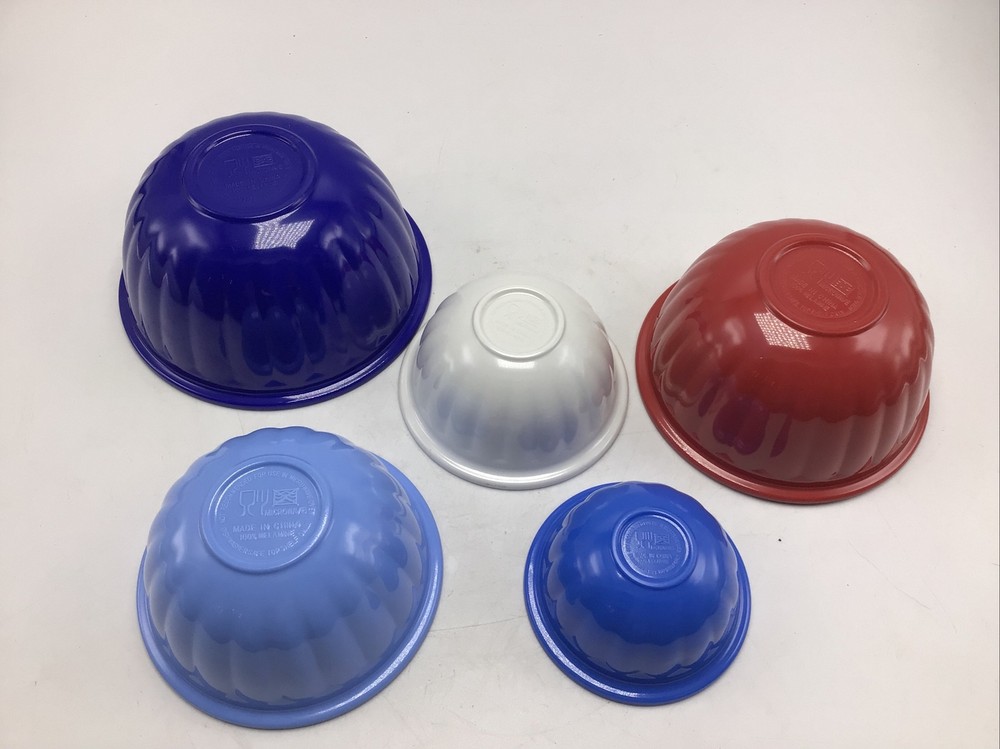 Bowl Set 5 Nesting Prep Plastic Red White Blue Small 2.5" - 5" Mini Sous Chef