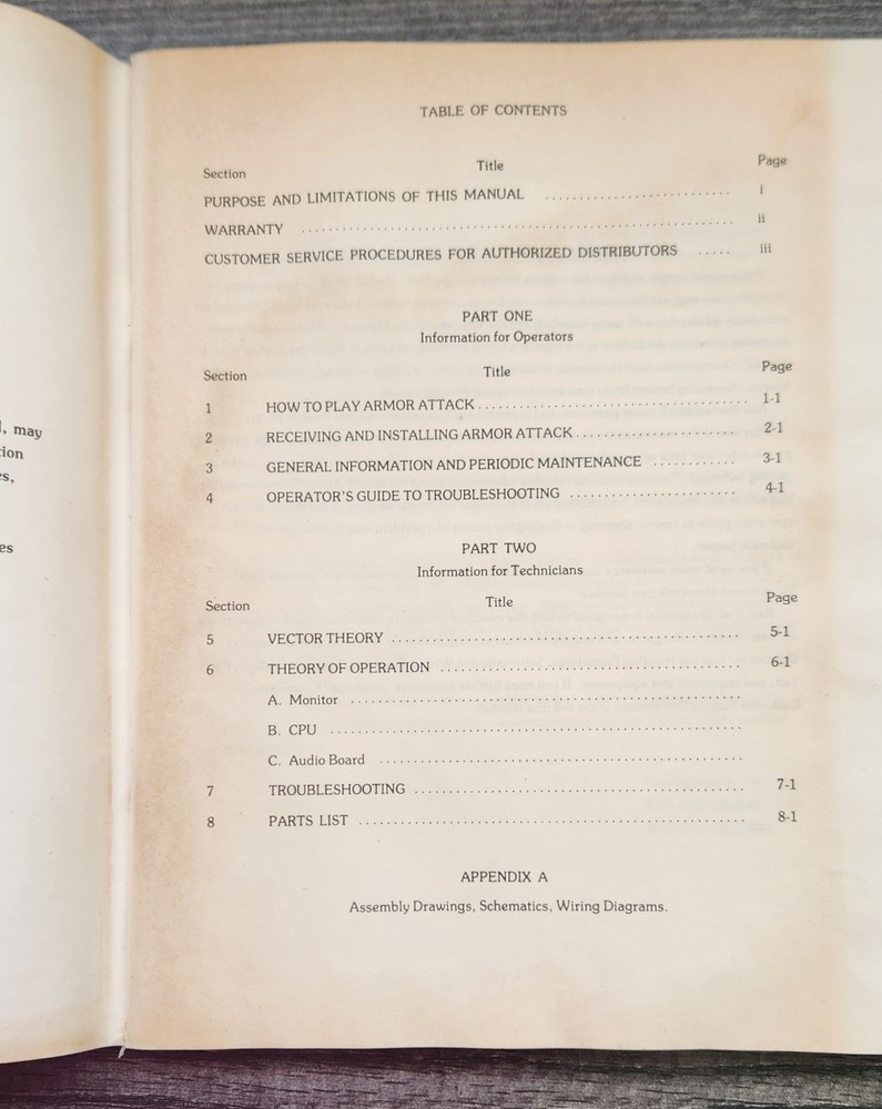 Armor Attack Arcade Operation & Maintenance Manual w/Schematics 1981