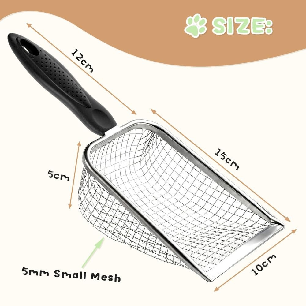 Cat Litter Scoop - Long Handle Scooper, Rustproof Stainless Steel Mesh, Non-S...