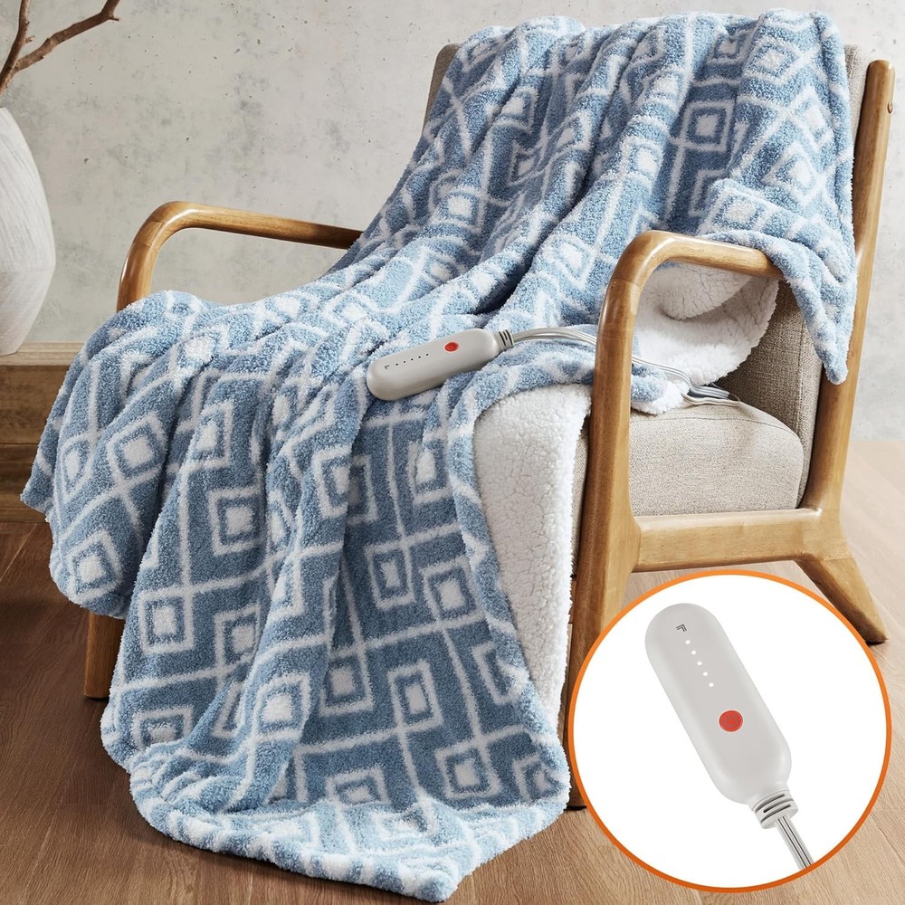 Heated Blanket Eletric Throw Blanket Soft Warm Reversible Feathersoft Sherpa