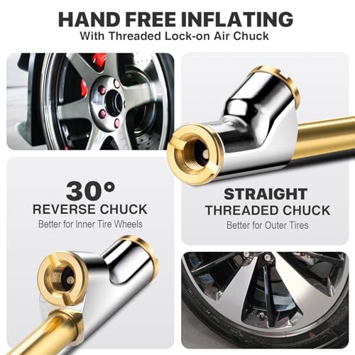 2 Pack 12" Extended Reach Dual Head Air Chuck, 2-Way Connection Solid Brass
