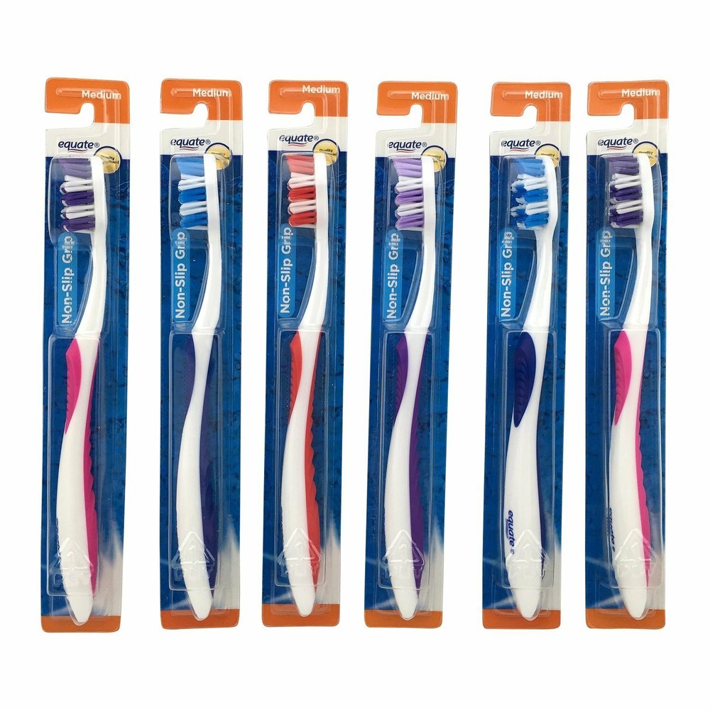 Equate Manual ToothBrush Full Head 6 pack Colors May Vary (medium)
