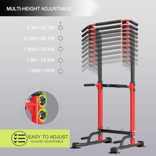 Power Tower Pull Up Bar,Pull-Up Rack Dip Station,Height Adjustable Multi Red